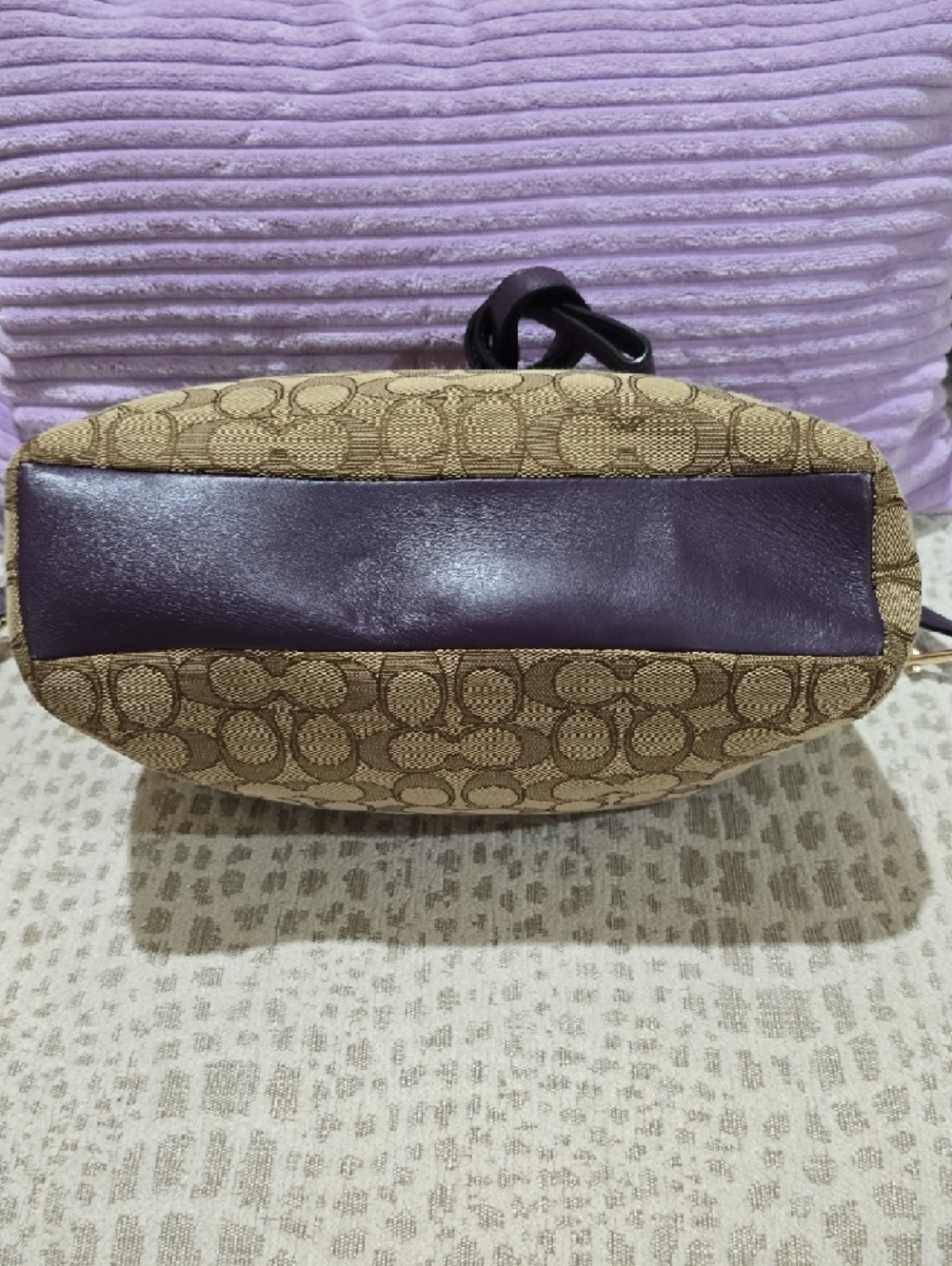 Coach Kelsey Brown Signature Satchel with Purple Leather Accents - Picture 3 of 15